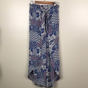 JAPNA Boho Split Leg Pants Loose Aladdin Pant Blue